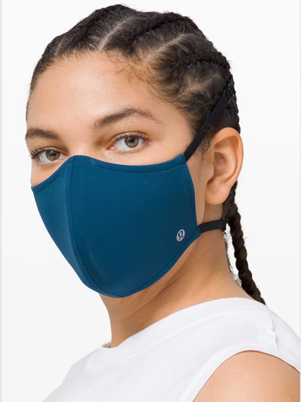 Lululemon Dusty Blue Grey Double Strap Face Mask with Adjustable Head Straps